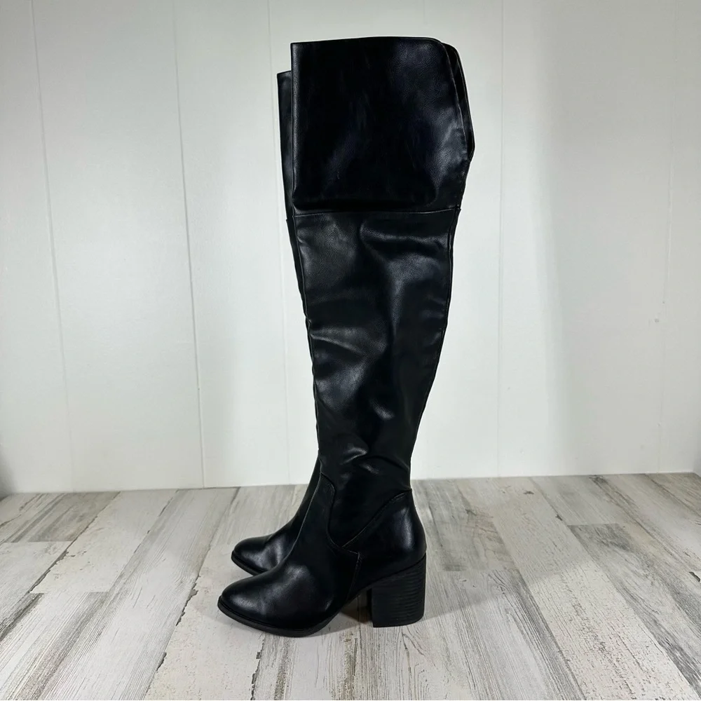 NEW BP. Luke‎ Black Side Zip Block Heel Over The Knee Boots #993